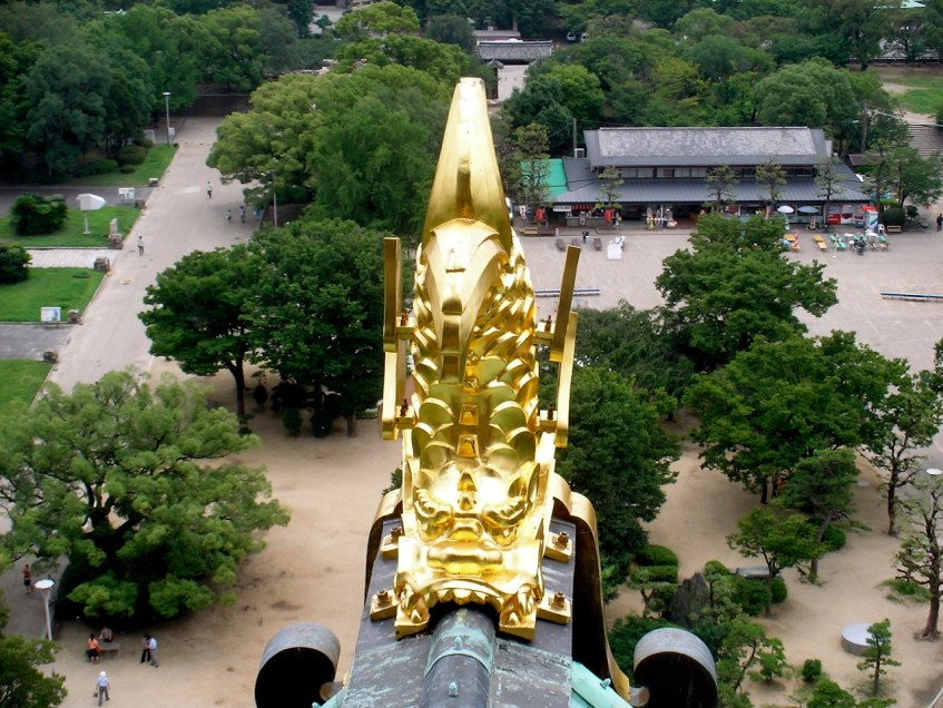Osaka Castle - View from the Top and Golden Dolphin